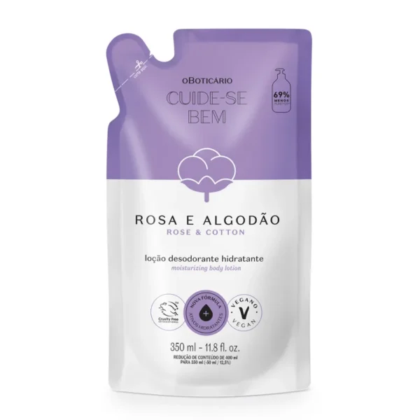 REFIL LOÇÃO DESODORANTE HIDRATANTE CORPORAL CUIDE-SE BEM ROSA E ALGODÃO 350ml